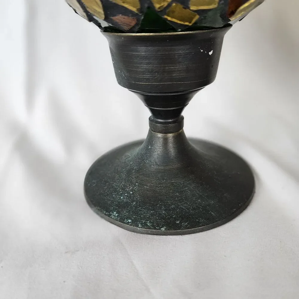 Two Mosaic Hurricane Candle Holder Stained Glass Tiles Bronze Pier 1